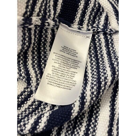 Lauren Ralph Lauren Medium Navy Blue White Striped Linen Blend Nautical Blouse - Picture 5 of 5